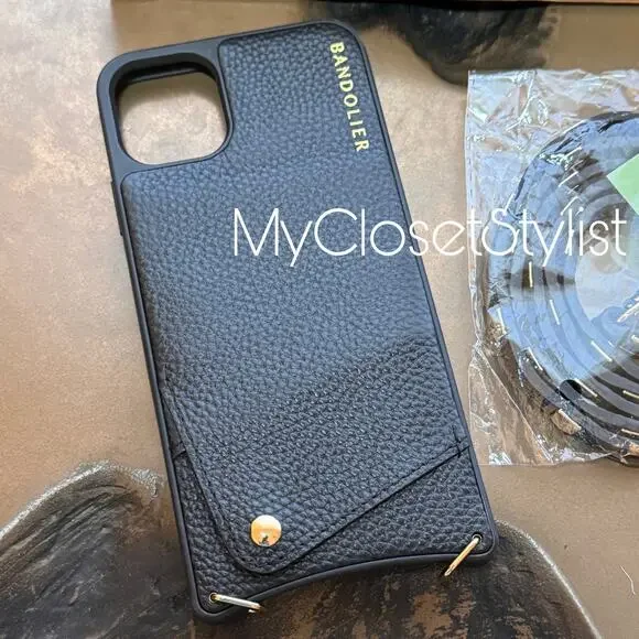 BANDOLIER NEW! Gold Stud Leather iPhone 11Pro Max CASE Crossbody Sarah Strap SET